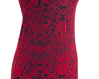 Raven gothic Red/Black Medusa print short dress size To fit bust Uk 8/34” Uk 10/36” 12/38”