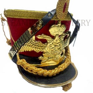 Russische Empire Shako Rot Wollhelm: Goldbarren Historische Restaurierung Details