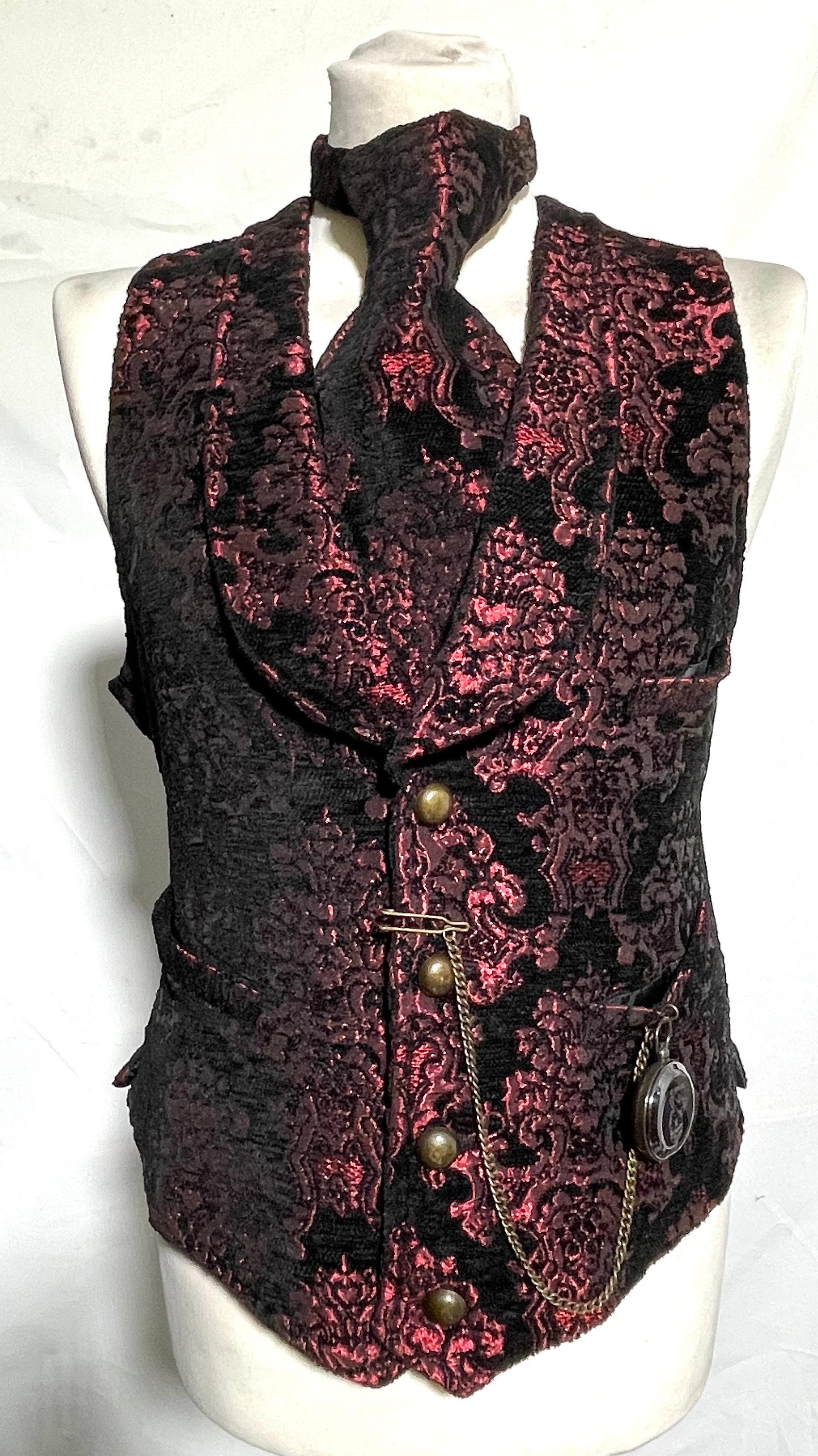 Rich Tapestry mens waistcoat outfit with matching self tie cravat .