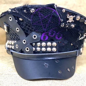 Gorro militar gótico punk negro con parches y tachuelas 56,57,58,59,60cm