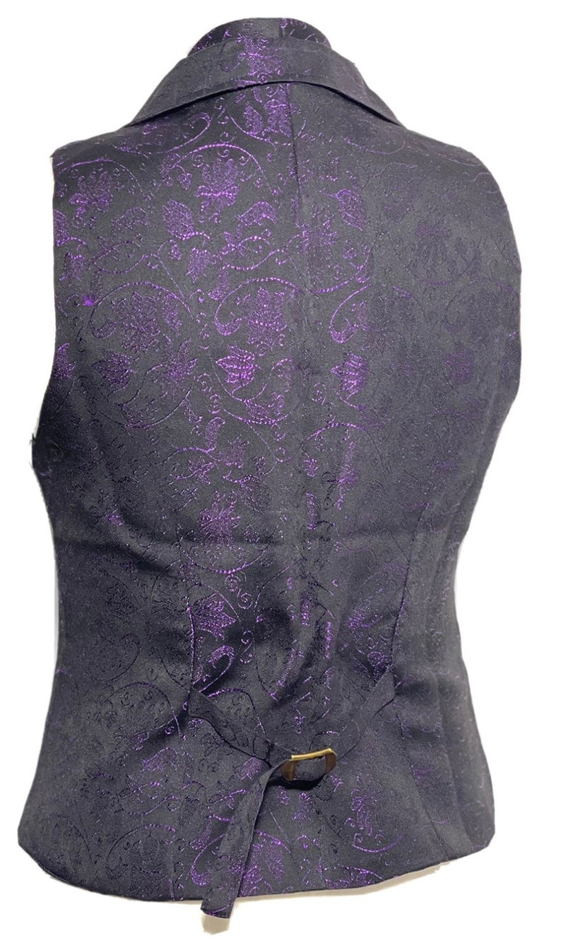 3 pcs Waistcoat outfit Purple/Black Victorian Ivy Brocade Waistcoat With self tie cravat, Tiepin Sizes to fit chest 36,3840,42,44,46 image 6