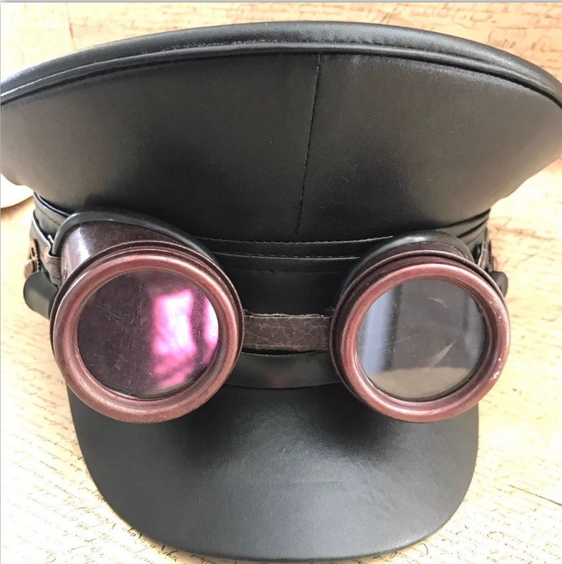 Steampunk Military hat with metals goggles in 57,58,59cm image 2
