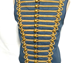 Men's Military Army Blue with GOLD Braiding Hussar Waistcoat with polished brass buttons in to fit chest to fit M/40”