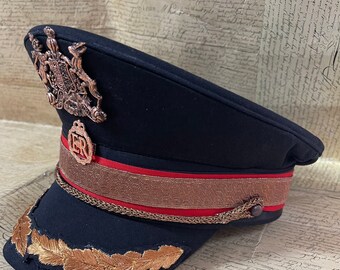 Hussar Black Military Hat With 2 Copper Badges Details in 56
