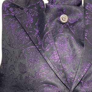 3 pcs Waistcoat outfit Purple/Black Victorian Ivy Brocade Waistcoat With self tie cravat, Tiepin Sizes to fit chest 36,3840,42,44,46 image 3