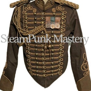 Steampunk 4 pcs Army Officers Antique Braiding Hussar Jacket & antique look shoulder  accessories and medals size 40”42”,44”46”to fit
