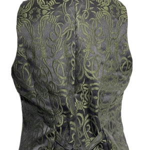 3 pcs Waistcoat Olive green/Black Brocade barbwire designs Waistcoat with same fabric Self cravat Tiepin, to fit 36384042,44,46 image 5
