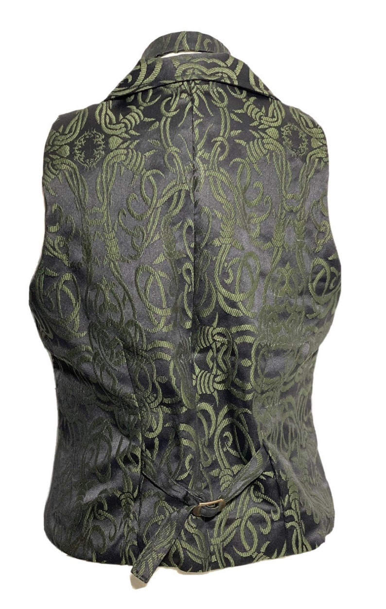 3 pcs Waistcoat Olive green/Black Brocade barbwire designs Waistcoat with same fabric Self cravat Tiepin, to fit 36384042,44,46 image 5