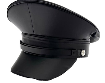 Buy Industrial Punk, Gothic Black Leatheret Military Hat 56,57,58