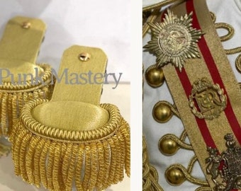 6pcs Ceremonial Hussar accessories , Epaulettes ,brass studs with Red/Gold sash & 3 Badges
