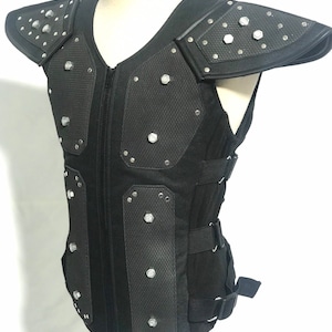 Industrial Madmax cosplay Rubber with metal bolts body armour with black industry Rubber in 3 sizes to fit chest size 40/42&quot;, 42/44&quot; 44&quot;/46&quot;