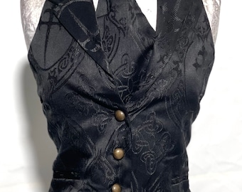 Gothic women waistcoat outfit Black Black  Dagger designs Brocade Waistcoat ,Matching Self tie cravat including
