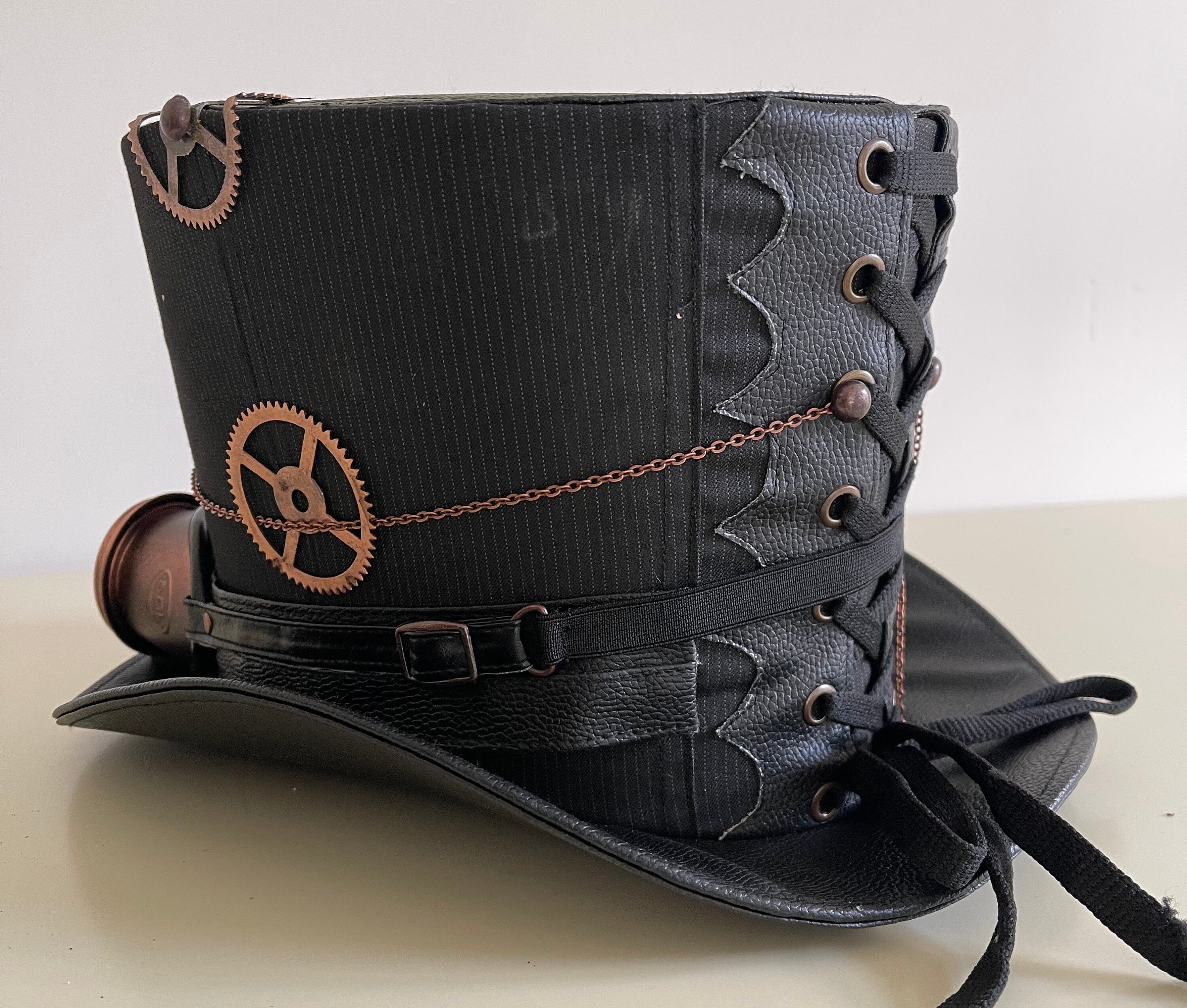 Cappello A Cilindro Steampunk Uomo - Feltro Di Lana Australiana, Con Decorazioni In Ottone, Stile Vittoriano - Foto 10