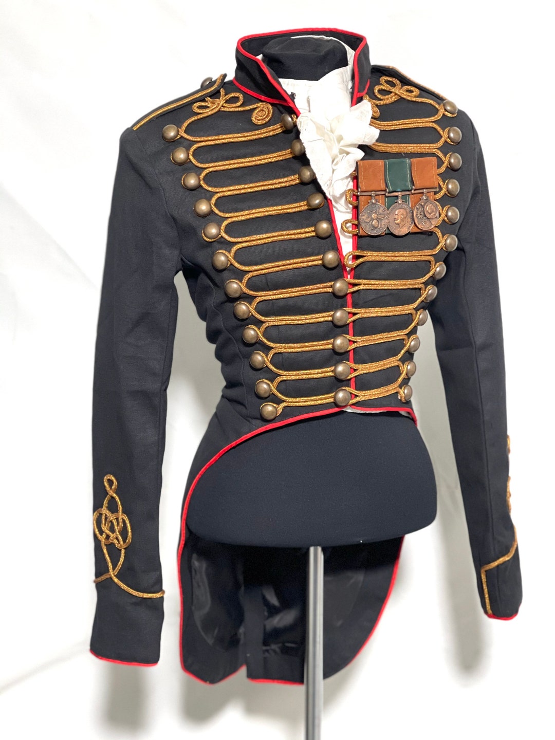 Women's Military Ceremonial Hussar Officers Tail Coat With Brass