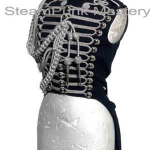Women Ring master Hussar Black Silver braids Waistcoat with back tails with silver or black Aiguillette