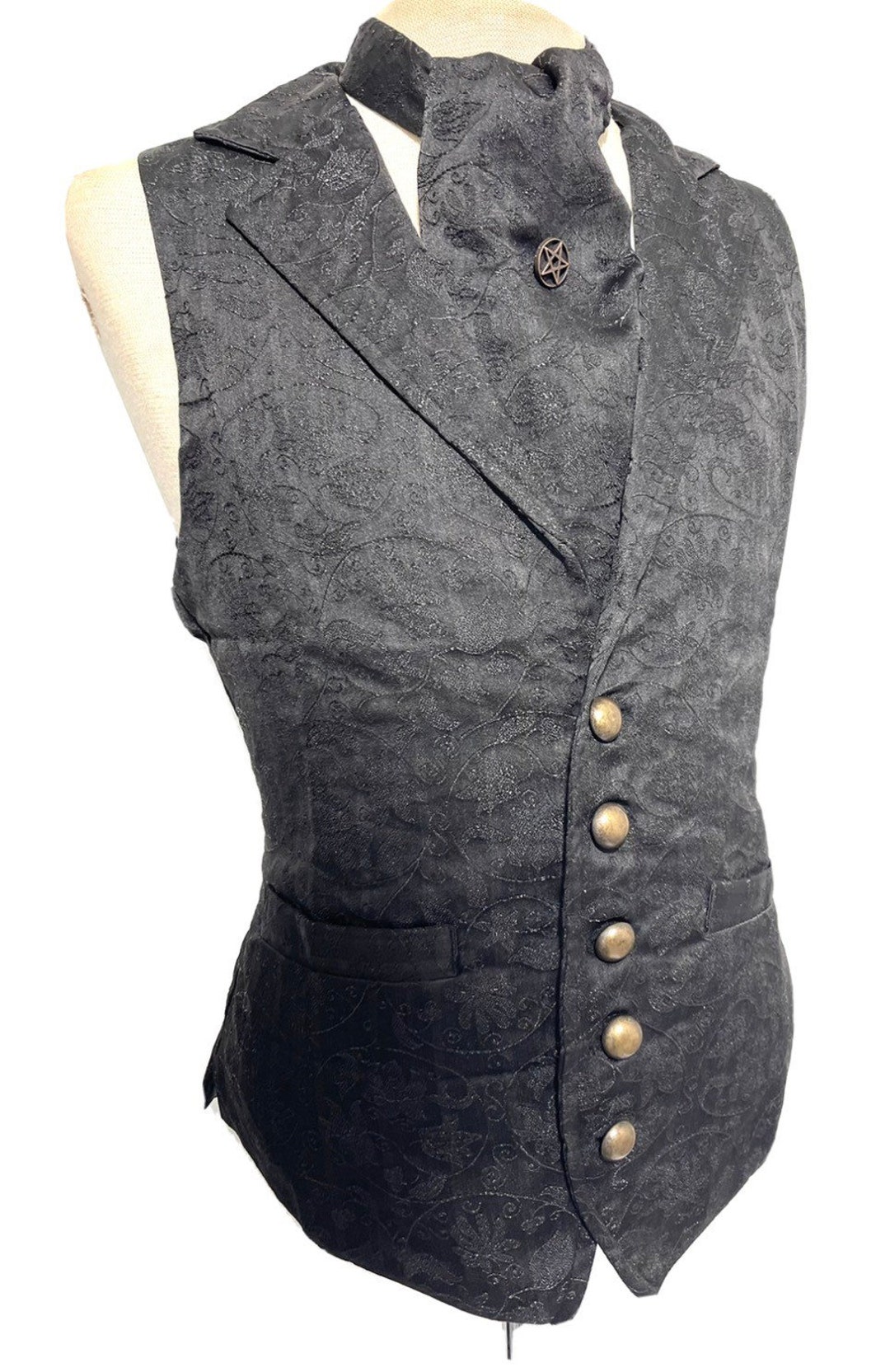 3 Pcs Waistcoat Outfit Black/black Brocade Waistcoat ,matching Self Tie ...