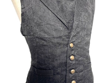 3 pcs Waistcoat outfit Black/Black Brocade Waistcoat ,Matching Self tie cravat & pentagon Tiepin in 4 Sizes to fit chest 40",42",44",46"