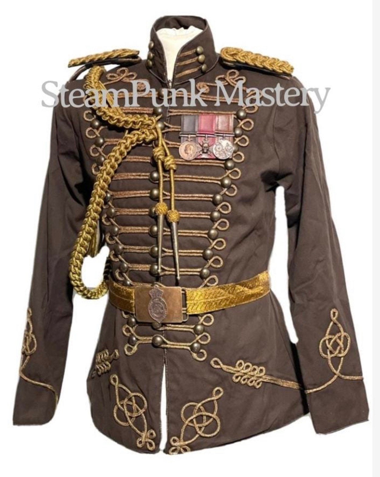 Steampunk 5 Pcs Army Officers Antique Braiding Hussar Jacket With
