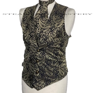 3pcs Regency Paisley waistcoat outfit with matching self tie cravat & square pocket handkerchief.