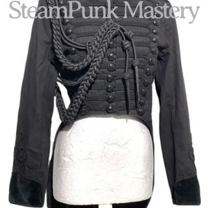 Black Military Hussar Officers black Tail coat with black buttons and black aiguillettes including