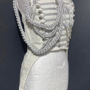 2 pcs Women Ring master Hussar Natural white/Silver braids Waistcoat with back tails to fit size 32”34”36”38”40”with silver Aiguillette