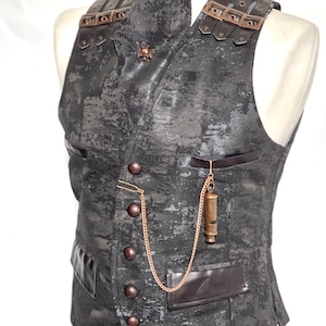 5pcs Steampunk black/Grey fabric Waistcoat, pocket chain, cravat ,Tiepin & Mask to fit Chest 38”,40”,42”