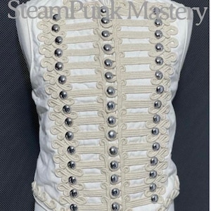 Adam n ant look men&#39;s In natural white with White Braiding Hussar Waistcoat with silver buttons to fit chest