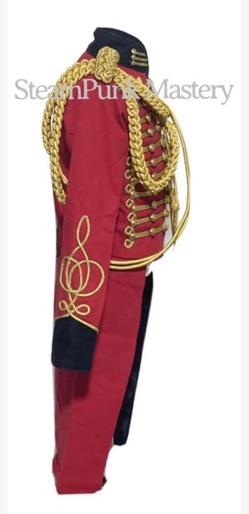 3pcs Hussar Red/black Tail coat with Aiguillette & Eppaulates in chest to fit size 32,34 36 ,38 40 ,42,44 image 4