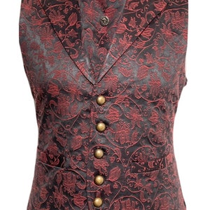 3 pcs Waistcoat outfit Wine/Black Victoria Ivy Brocade Waistcoat With self  tie cravat, Tiepin Sizes to fit chest 36”,38”40&quot;,42&quot;,44&quot;,46”