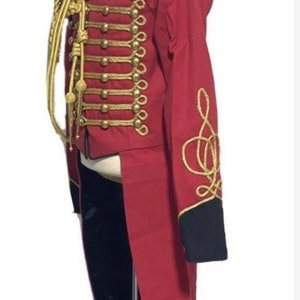 3pcs Hussar Red/black Tail coat with Aiguillette & Eppaulates in chest to fit size 32,34 36 ,38 40 ,42,44 image 3