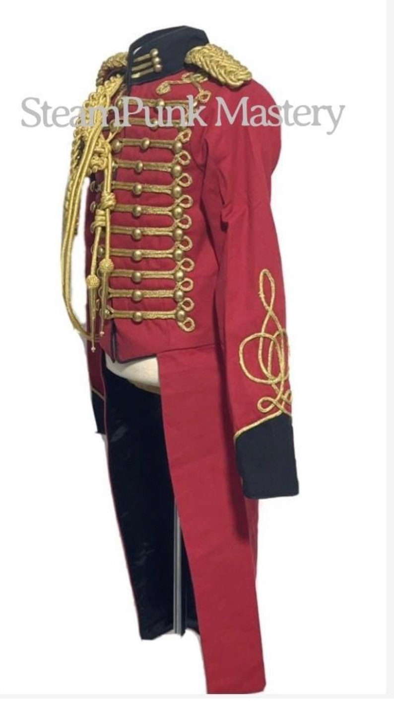 3pcs Hussar Red/black Tail coat with Aiguillette & Eppaulates in chest to fit size 32,34 36 ,38 40 ,42,44 image 3
