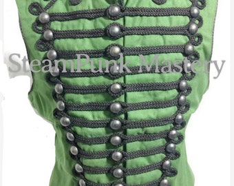 Sharpe look men's Military Army in Dull Green with Antique Black Braiding Hussar Waistcoat to fit chest size 38” 40",42",44"