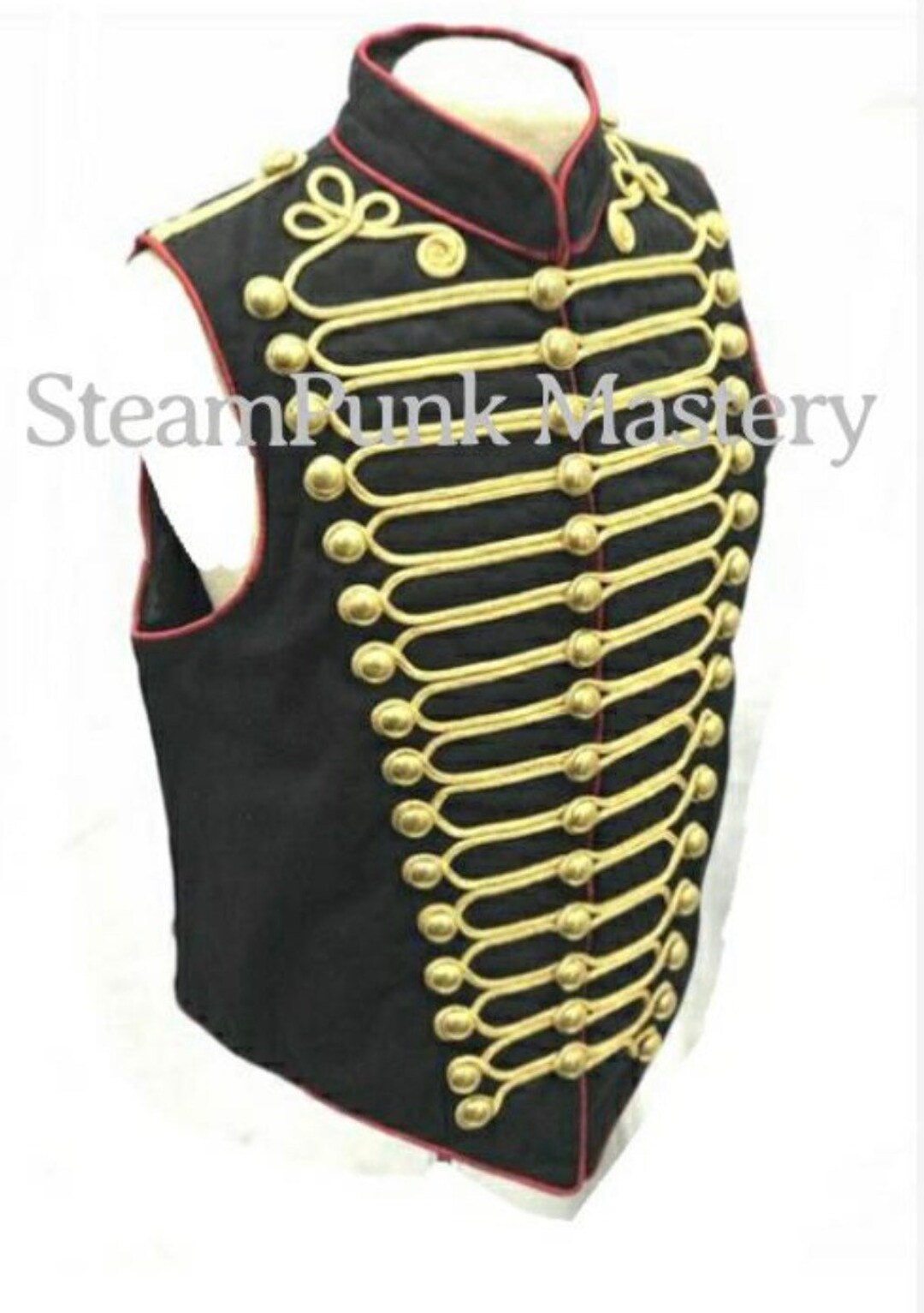 Buy Steampunk Hussar Waistcoat: Black Red Military Vest With Gold  Braiding Online in India