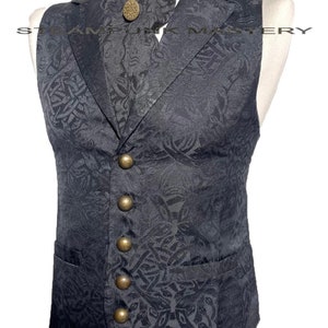 3 pcs Black/Black Medusa design brocade Waistcoat With self  tie cravat & tiepin