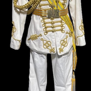 Complete Prince William suit (jacket n Pants + 4 accessories)jacket with gold/blue Cross chest sash belt & brass buckle