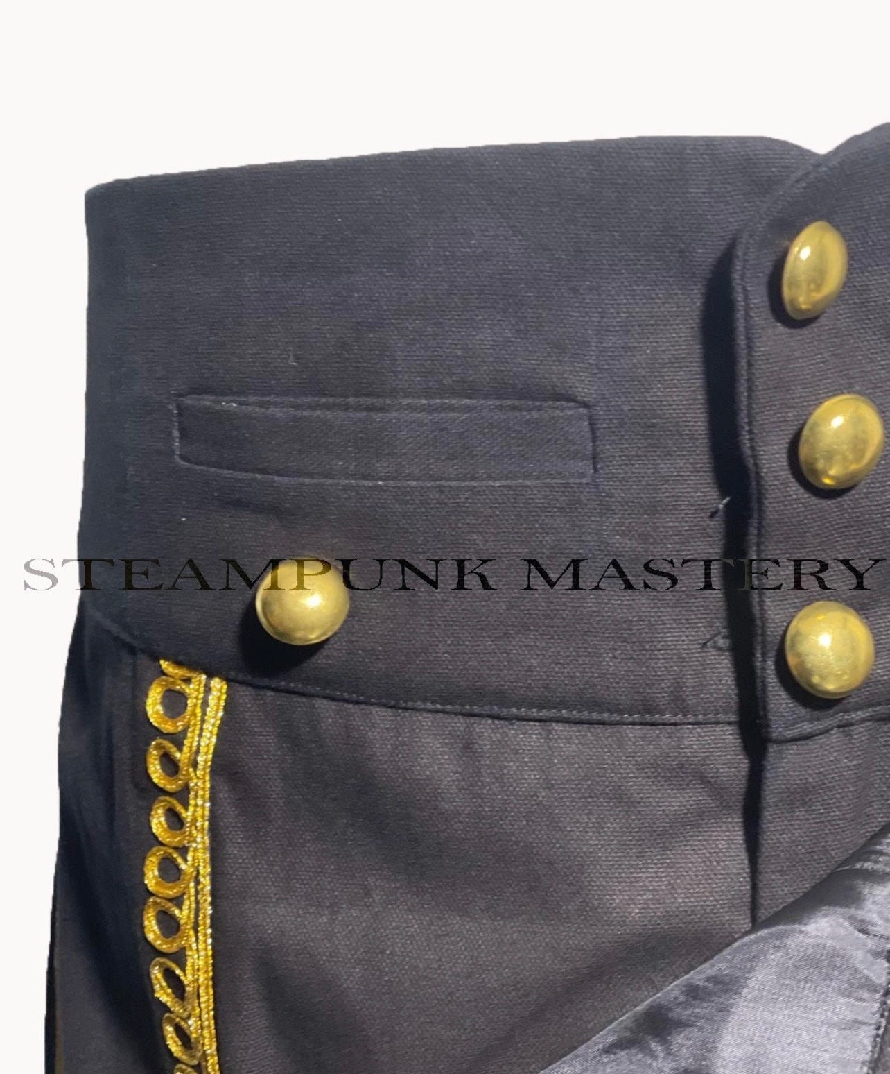 Fall Front High Waisted Black General Uniform Pants With Fall Front High Waisted Black General Uniform Pants With