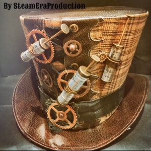 Steampunk antieke spuiten Hoge hoed met koperen tandwielen in maat 57 en 58 cm, 59 cm
