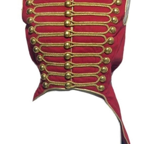 Women Ring master Hussar Red/Gold Waistcoat with back tails in chest fit size 32”/34”/36”/38”40”