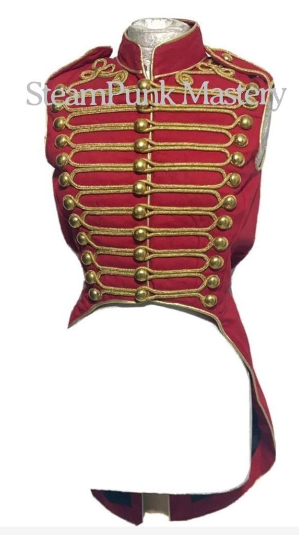 Women Ring master Hussar Red/Gold Waistcoat with back tails in chest fit size 32"/34"/36"/38"40"