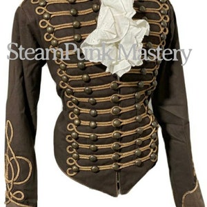 Steampunk Military Ceremonial Women&#39;s Hussar Jacket in brown with Antique braiding contrast in to fit chest size 36&quot;,38&quot;,40&quot;