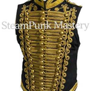 Hussars Ceremonial Military Army Black with Gold Braiding Hussar Waistcoat Brass Buttons zdjęcie 3