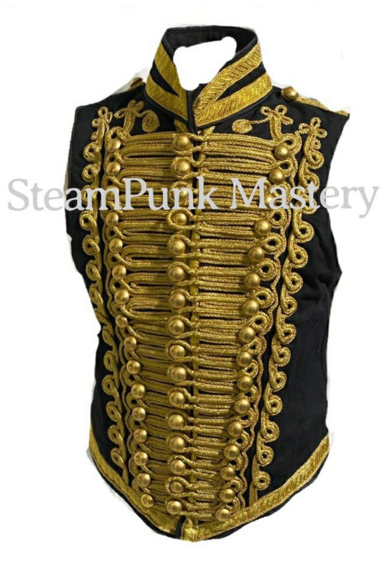 Hussars Ceremonial Military Army Black with Gold Braiding Hussar Waistcoat Brass Buttons zdjęcie 3