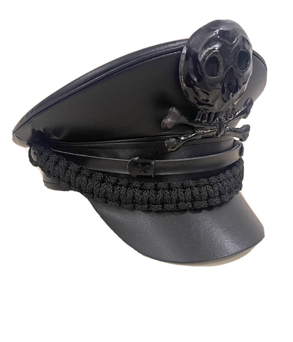 Black Brunswick Officers Peak Hat With Black Rope Details in Size