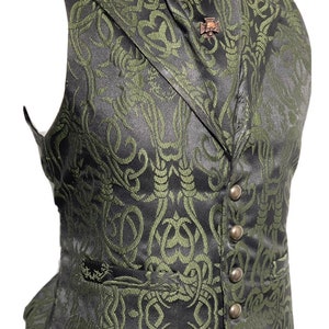 3 pcs Waistcoat Olive green/Black Brocade barbwire designs Waistcoat with same fabric Self cravat Tiepin, to fit 36384042,44,46 image 1