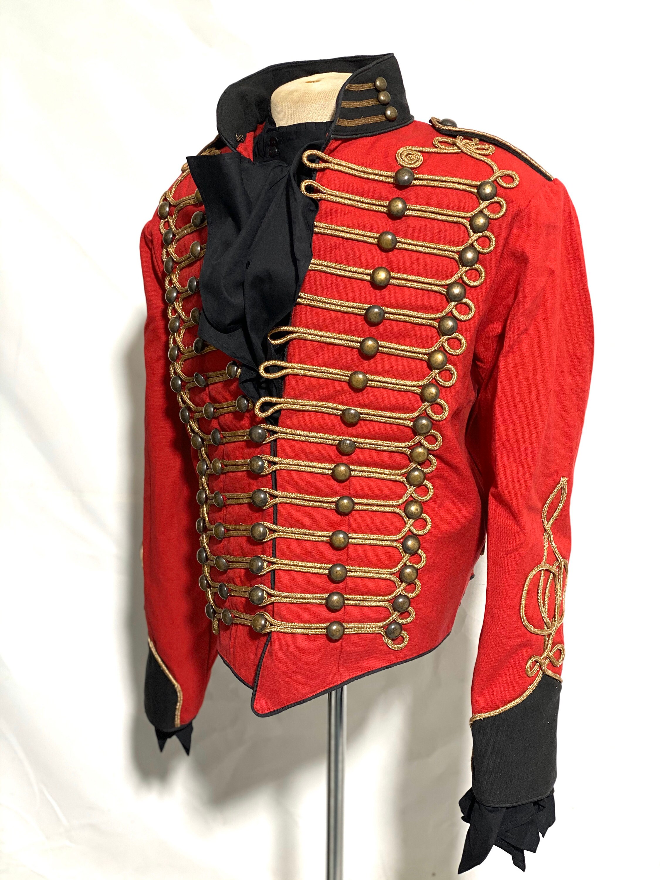 Image of steampunk 2Pcs Gold Braiding Hussar Officers Red/Black Jacket With in Chest 44", 46"