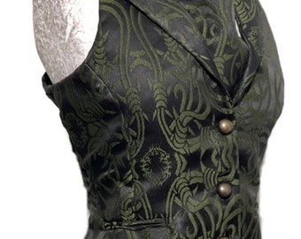 women waistcoat outfit with back corseted in Maroon Black Barbwire Brocade Matching Self tie cravat including