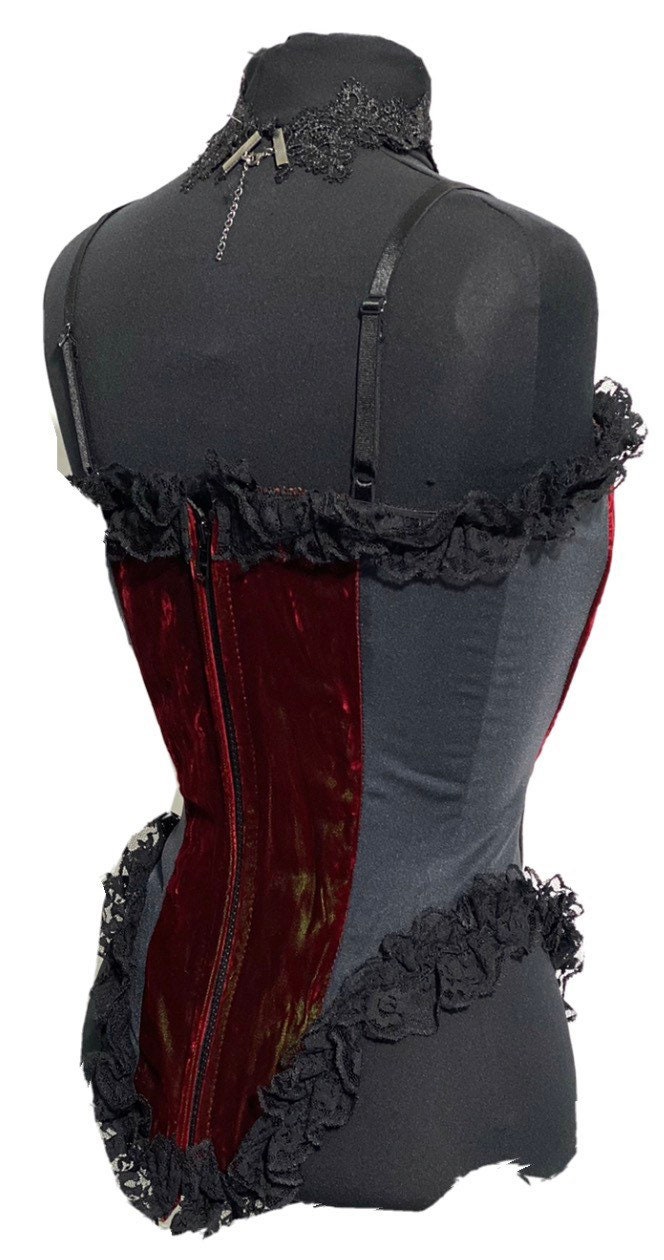 Gothic Steampunk Red Plush Velvet Boned Corset With Black - Etsy UK