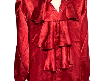 Red Satin front open Ruffle Shirt to fit chest 42”,44” 46”