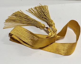 ceremonial all gold self tie waist Sash with gold long tassel