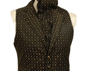 5 pcs Waistcoat outfit in Black Brocade Waistcoat ,Matching Mask,Self tie cravat,tiepin pocket chain in 4 Sizes to fit chest 40",42",44",46"